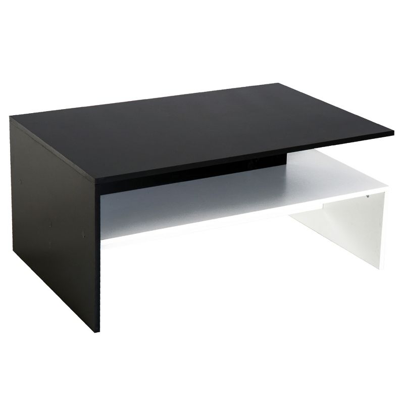 HOMCOM Modern Coffee Table,  2-tier Rectangular Center Table with Storage Shelves for Living Room, Black/White, 4 of 9