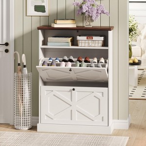 Shoe Storage Cabinet with Flip Drawers, Narrow Shoe Rack - 1 of 4