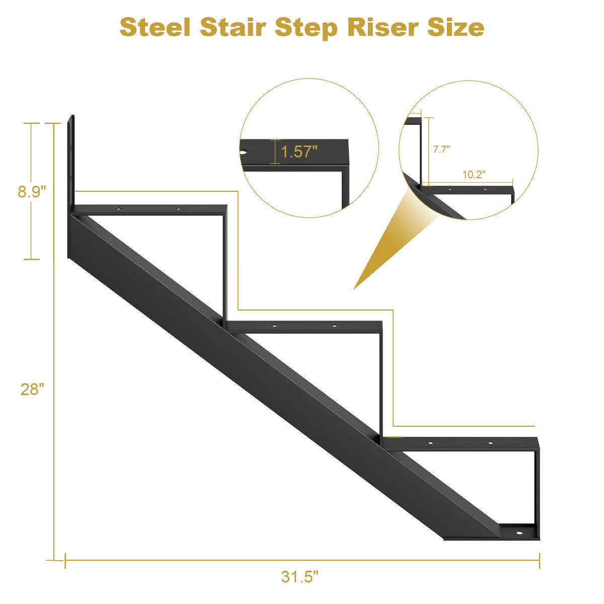 2 Pack Heavy Duty Powder-Coated Steel Stair Stringers, Weather Resistant Step Risers with 500 lbs Capacity, Pre-Drilled Holes for Easy Installation - thumbnail 10