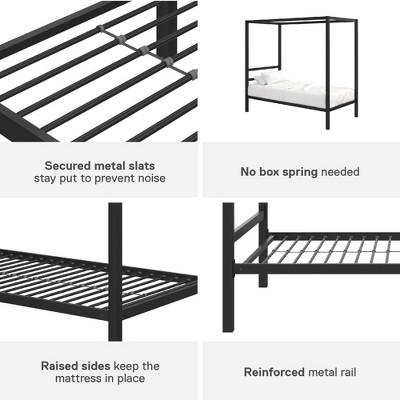 Twin Black Metal Canopy Platform Bed Frame with Headboard