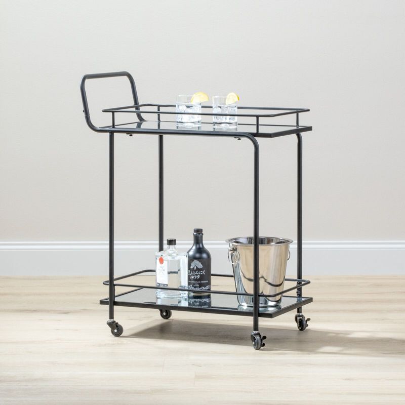 mDesign Metal Rolling Food and Beverage Bar Cart with Glass Shelves, 2 of 8