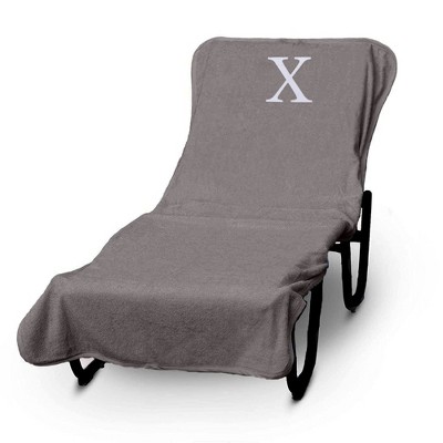 BC BARE COTTON Luxury Hotel & Spa Monogrammed Pool Chaise Lounge Cover, Standard Size 90" X 29" - Gray - Silver Block