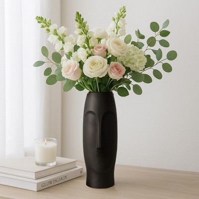 Decorative Vase for Modern Interiors - Table Vase with Sculpted Face Design - Accent Vases for Bookshelf, Mantel, or Coffee Table Styling