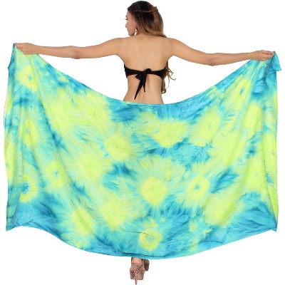 LA LEELA Women's Long Beachwear Vacation Swimsuit Sarong Wrap Swimwear Cover up Wraps One Size Blue, Tie Dye Design