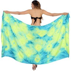 LA LEELA Women's Long Beachwear Vacation Swimsuit Sarong Wrap Swimwear Cover up Wraps One Size Blue, Tie Dye Design - 1 of 4