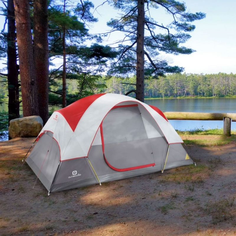 Outbound 6 Person 3 Season Lightweight Long Dome Tent with a Heavy Duty 600 mm Coated Rainfly, Front Canopy, and Ventilated Mesh Roof, Red, 2 of 7
