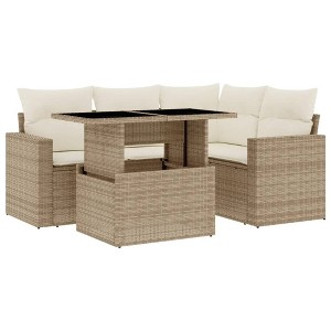 vidaXL 5 Piece Patio Sofa Set with Cushions - Beige and Cream - 1 of 4