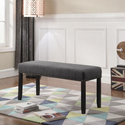 Syemin Ottomans and Benches Biony Fabric Dining Bench with Nailhead Trim, Upholstered Bedroom Benches, Vintage Bedroom Bench, Gray, 44"*16.5"*19"