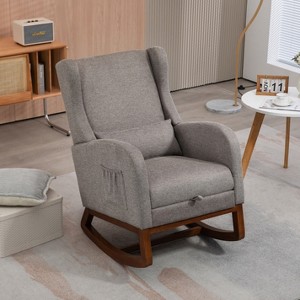Hrinhom Upholstered Rocking Chair,High back Accent Chair with Retractable Footrest - 1 of 4