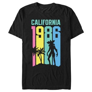 Men's Stranger Things California 1986 Rainbow Stripe Demogorgon T-Shirt - 1 of 4