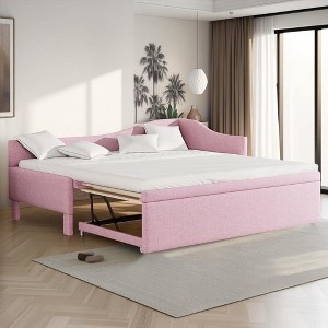 Twin Upholstered L-Shaped Daybed with Pop-Up Trundle - Converts to King Size, No Box Spring Needed & 400lb Capacity - 1 of 4
