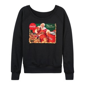 Women's - Coca-Cola - Vintage Santa With Coca Cola Ice Cooler Lightweight French Terry Wide Neck Long Sleeve Graphic Shirt - 1 of 4
