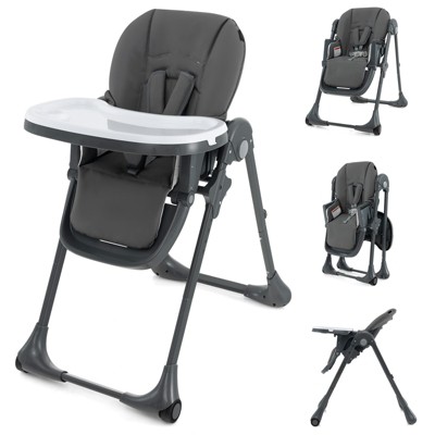 Infans Convertible High Chair for Babies & Toddlers, Height Adjustable w/Recline & Footrest, Removable Double Tray, Portable with Wheels, Dark Gray