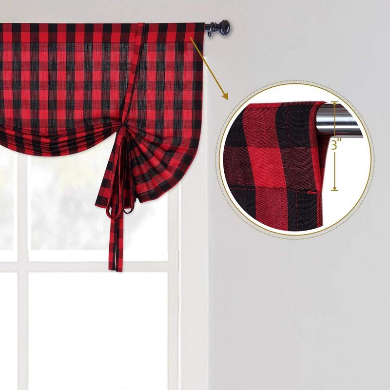 Tie Up Curtains Buffalo Plaid Rod Pocket Tie Up Shades, 3 of 8