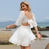 EXLURA Women's Lantern Sleeve Tie Back Summer Dress Ruffled Off Shoulder A-Line Vintage Mini Dress - 3 of 4