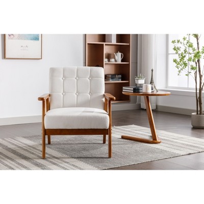 CAVINAS Minimalist Accent Chair with Solid Wood Armrest&Tufted Back,Upholstered Armchair,Modern Lounge Chair for Living Room&Bedroom