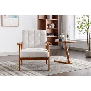 CAVINAS Minimalist Accent Chair with Solid Wood Armrest&Tufted Back,Upholstered Armchair,Modern Lounge Chair for Living Room&Bedroom - 1 of 4