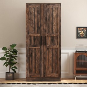 2-Door Wooden Wardrobe Armoire with LED and 4 Storage Shelves - ModernLuxe - 1 of 4