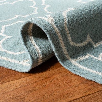 Handmade Blue/Ivory Wool Flat Woven Square Rug, 5' x 8'