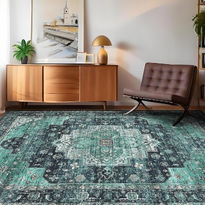 Bedroom Printed Area Rug Soft Bordered Thin  Carpet