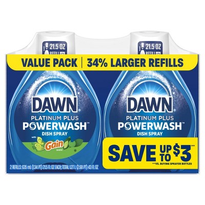 Dawn Powerwash Spray Refill, Dish Soap, Dishwashing Liquid, Gain Original, 2 Refills, 43 Fl Oz