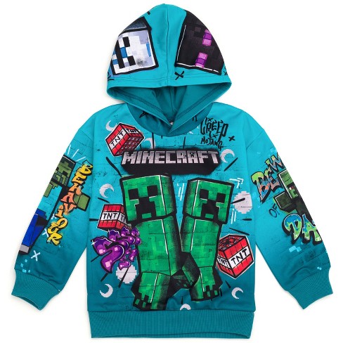 Minecraft Hoodie Boys Creeper Green Jumper Gamer Kids Hooded