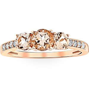 Pompeii3 1ct Morganite & Diamond 3-Stone Ring 10k Rose Gold - Size 8.5 - 1 of 4