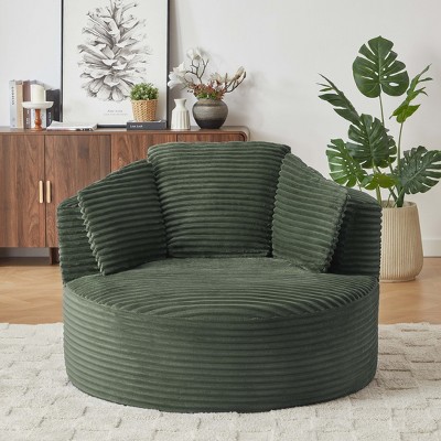 APRILSOUL 48.80"Compressible Corduroy Round Chair with Cushioned Backrest - Modern Comfort Seating