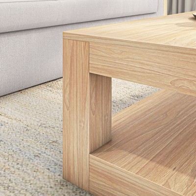 Blonde Wood Rectangular Coffee Table with Shelf, 48"