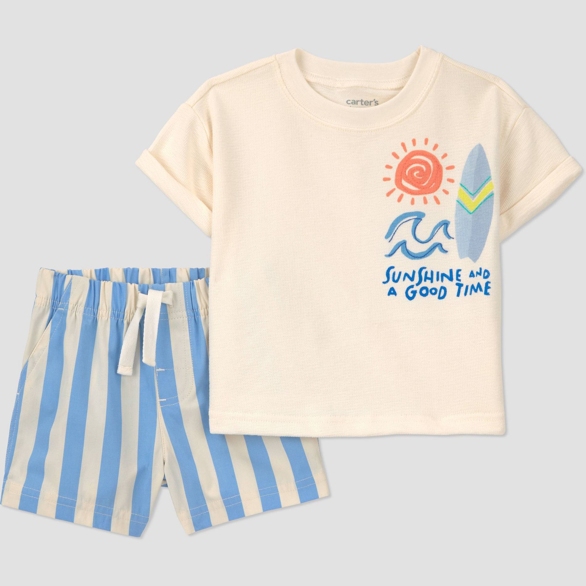 Carter's Just One You® Baby 2pc Striped Surfboard T-Shirt and Shorts Set - Ivory/Blue