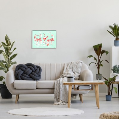 Playful Flamingos Bathroom Canvas Print with Gray Frame