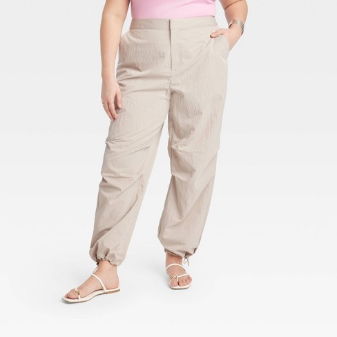 Women's High-Rise Parachute Pants - A New Day™ Tan 20