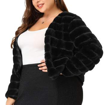 Agnes Orinda Women's Plus Size Fluffy Jacket Open Front Cropped