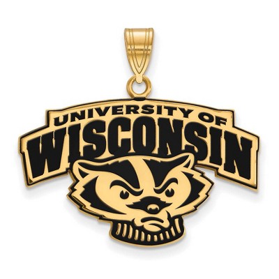 Black Bow Jewelry 14k Yellow Gold Plated Sterling Silver Wisconsin Badgers NCAA Large Pendant