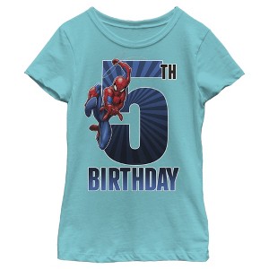 Girl's Marvel Spider-Man Swinging 5th Birthday Crop T-Shirt - 1 of 3