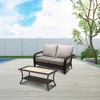 Four Seasons Courtyard Montego Bay Patio Cushioned Loveseat and Rectangular Coffee Table Outdoor Backyard Wicker Furniture Set, Ivory/Brown - 4 of 4