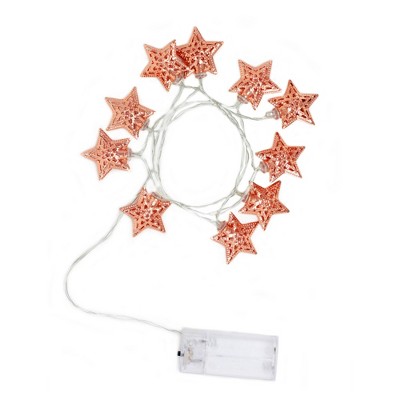 Warm White Battery Operated Rose Gold Star LED String Lights