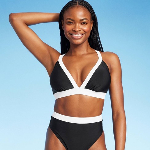 Women's Wide Band Triangle Bikini Top - Shade & Shore™ Black/white