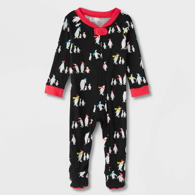 Baby Holiday Penguins Print Matching Family Footed Pajama - Wondershop™ Black