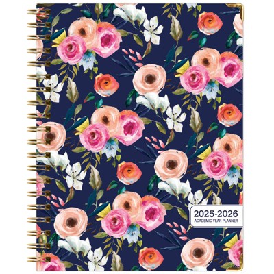 Global Printed Products Hardcover AY 2025-2026 Fashion Planner - 8.5"x11" (Small Navy Floral)