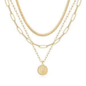 Turandoss 18K Gold Coin Layered Necklaces for Women Trendy - Dainty Coin Stacked Pedant Necklace Snake Chain, Gold Jewelry for Women, Christmas Gifts - 1 of 4