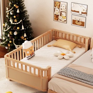 5 Inch Platform Beds,Pine Bed Frame,Full Bed With Rails,Brown Full Size Wood Platform Bed-Cuddlewood - 1 of 4