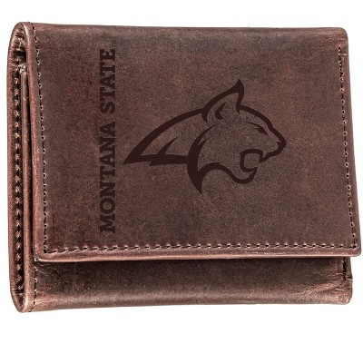 Evergreen NCAA Montana State Bobcats Brown Leather Trifold Wallet Officially Licensed with Gift Box