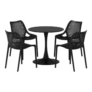 WestinTrends Playa 5-Piece Outdoor Indoor Round Metal Dining Table Set And Stackable Resin Patio Dining Side Chairs - 1 of 4