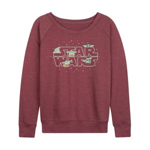 Women's - Star Wars - The Mandalorian Grogu Star Wars Lightweight French Terry Wide Neck Long Sleeve Graphic Shirt - 1 of 4