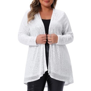Agnes Orinda Women's Plus Size Sequin Sparkly Long Sleeve Open Front Shimmer Glitter Cardigans - 1 of 4