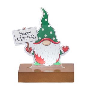 Season's Designs Christmas Gnome 8" Led Acrylic Sign W/ On/Off B/O, Timer - 1 of 1