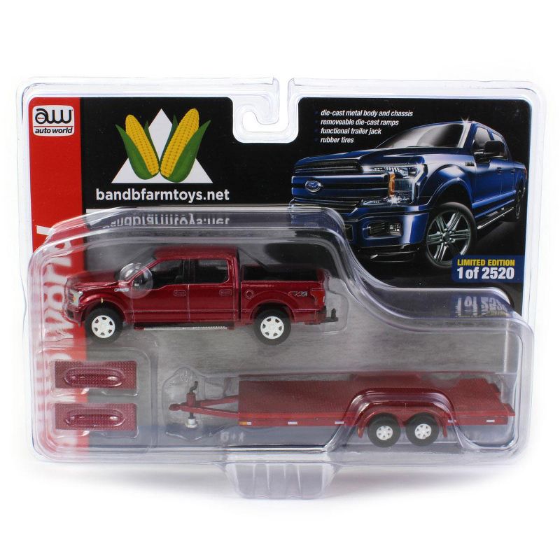 Greenlight Collectibles 1/64 Cherry Red 2019 Ford F-150 with Red Trailer & White Wheels by Auto World, CP7977-Chase, 1 of 2