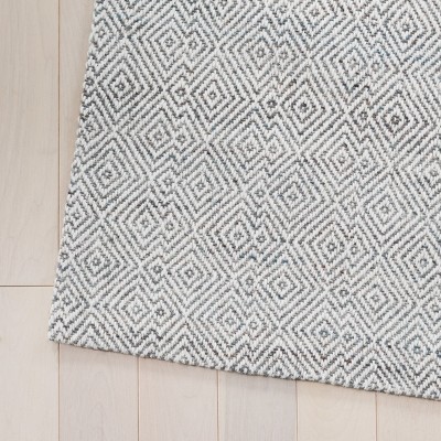 Handmade Dark Green and Ivory Geometric Wool Square Rug, 6 x 6 ft