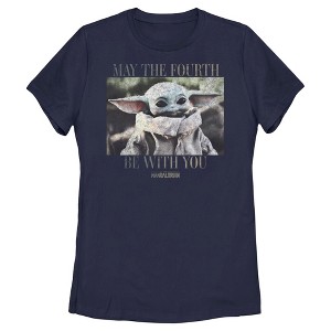 Women's Star Wars: The Mandalorian May the Fourth Grogu Portrait Distressed T-Shirt - 1 of 4